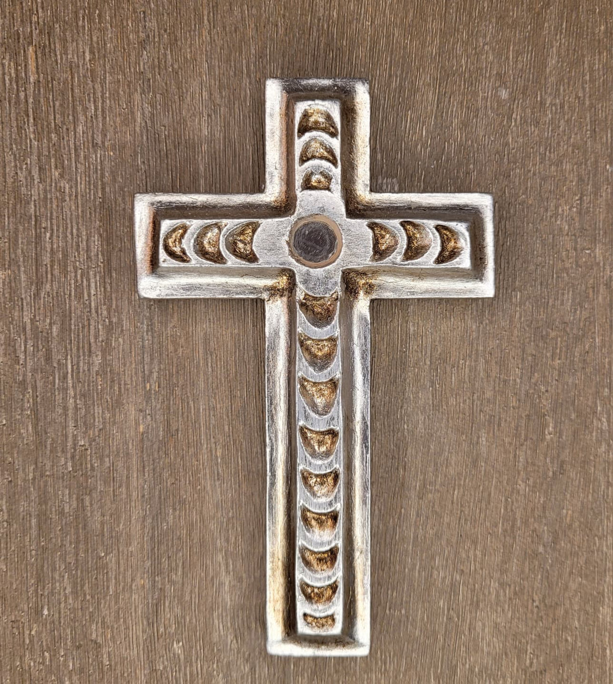 Hand-Carved Wooden Cross – Silver Finish