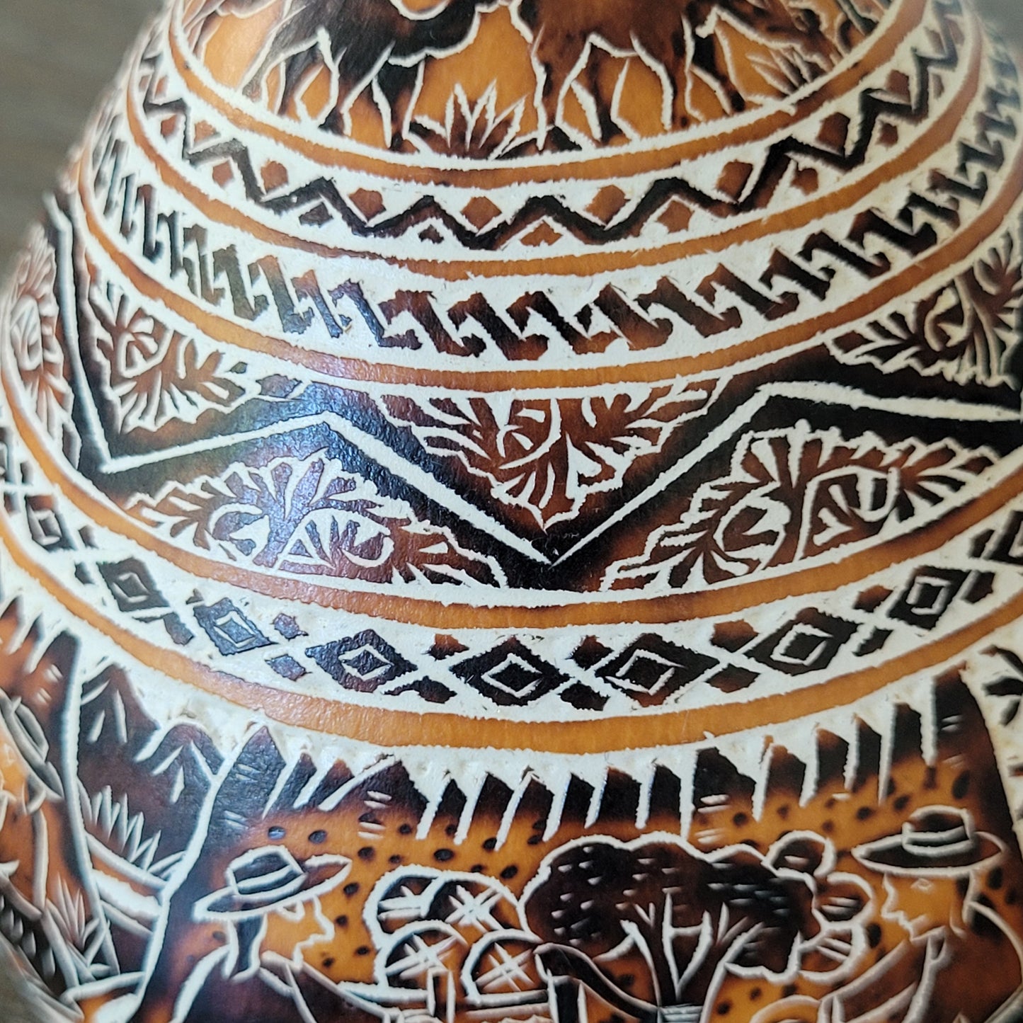 Hand-Etched Peruvian Gourd - Traditional Andean Scene