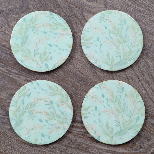 Handmade "Lovely Mint" Coasters Set (4-Pack)