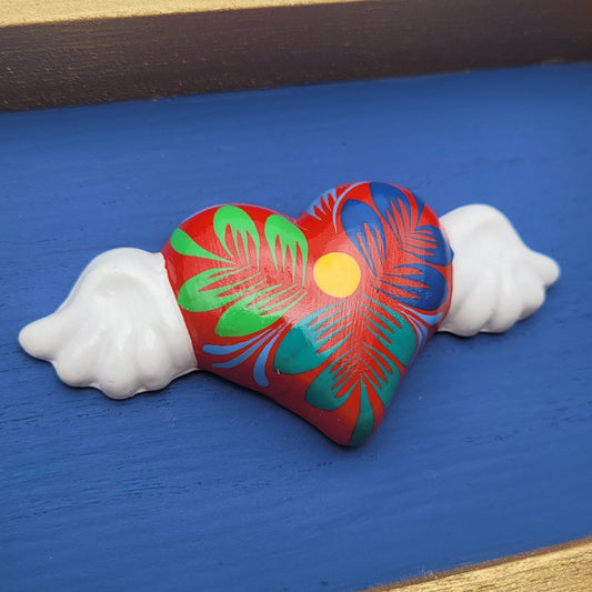 Winged Heart Sculpture Blue