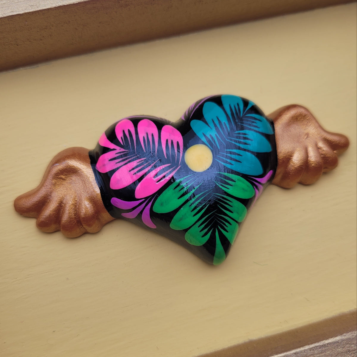 Winged Heart Sculpture Yellow