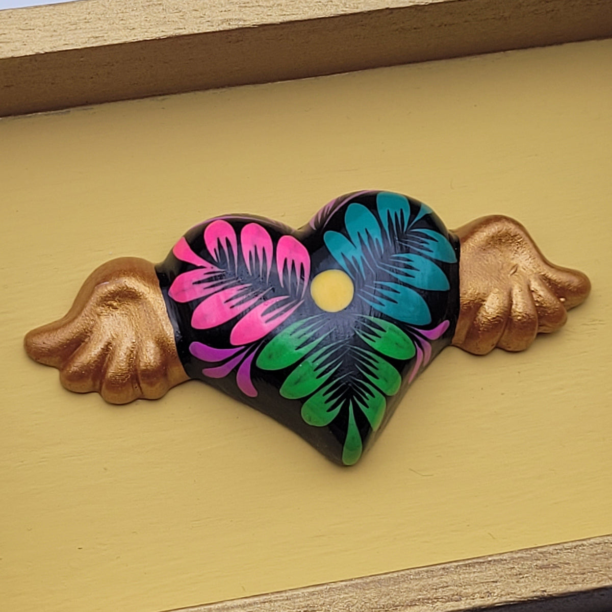 Winged Heart Sculpture Yellow