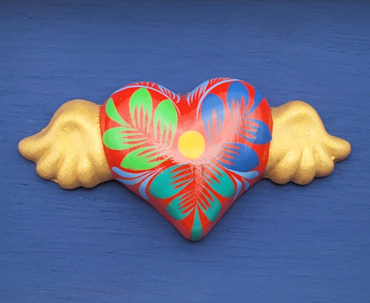 Winged Heart Sculpture Blue