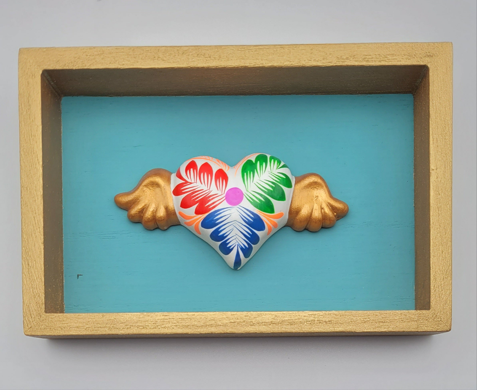 Winged Heart Sculpture Turquoise