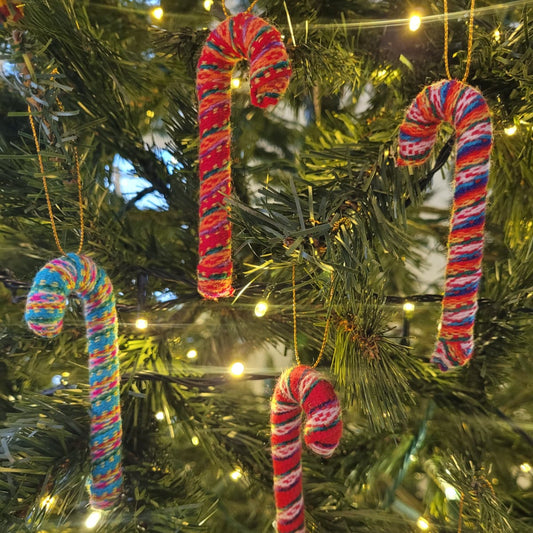Woven candy cane ornaments