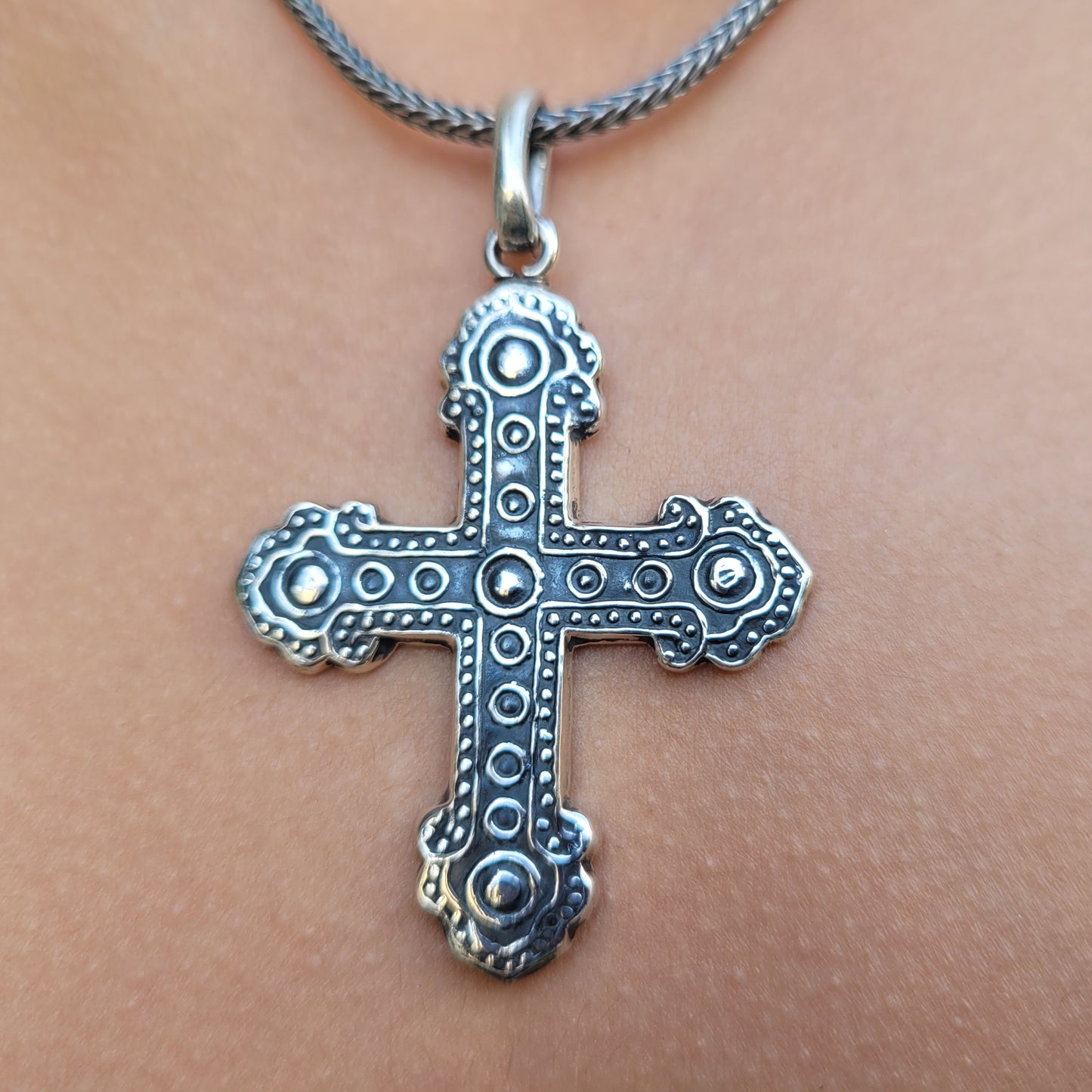 Peruvian Silver Ornate Cross Pendant
