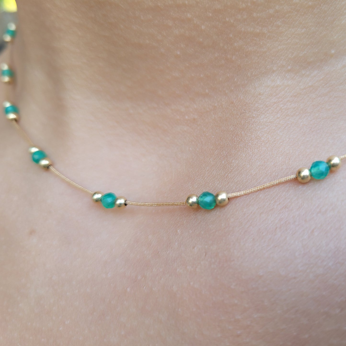 Gold and Green Agate Necklace