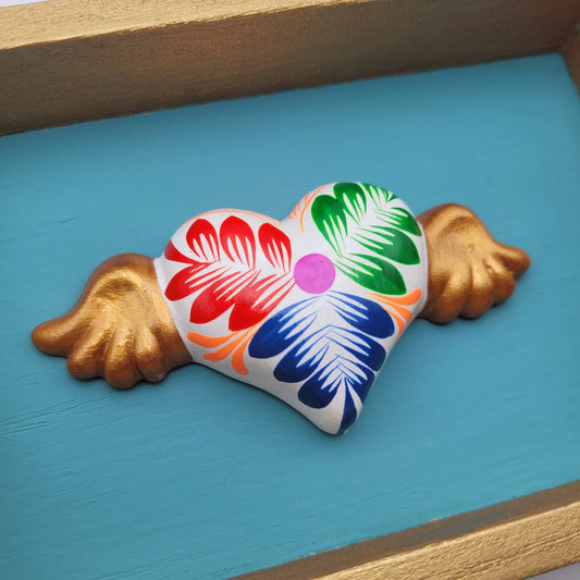 Winged Heart Sculpture Turquoise