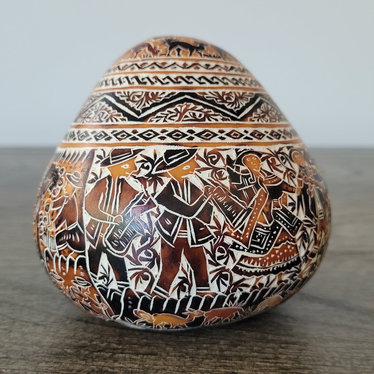 Hand-Etched Peruvian Gourd - Traditional Andean Scene