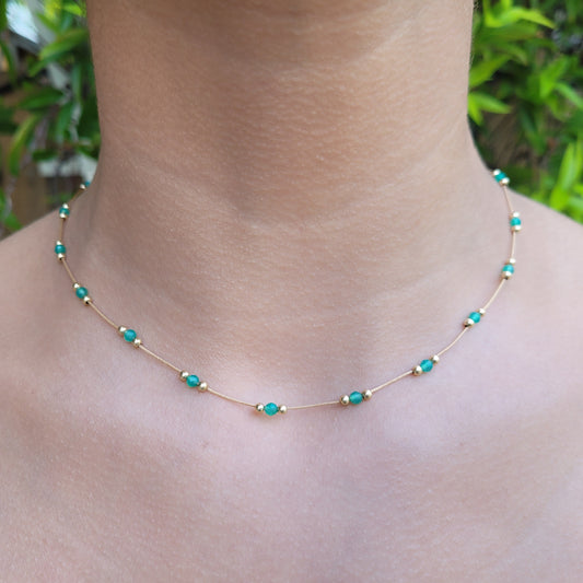 Gold and Green Agate Necklace