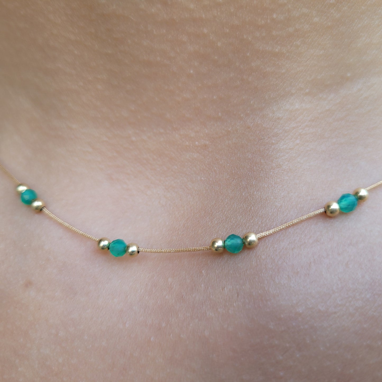 Gold and Green Agate Necklace