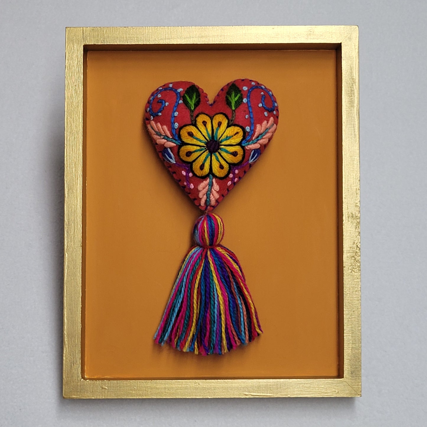 Embroidered Woven Heart Wall Art Orange