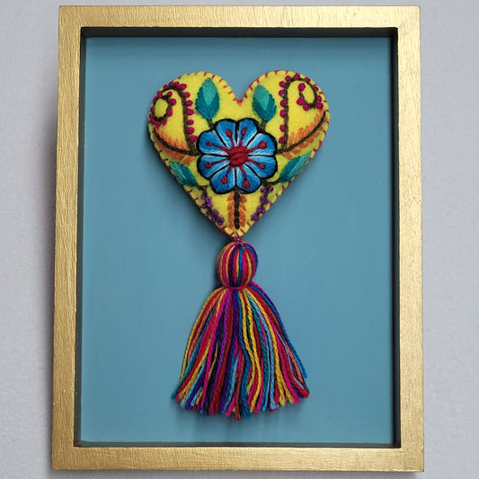 Embroidered Woven Heart Wall Art Serene Turquoise