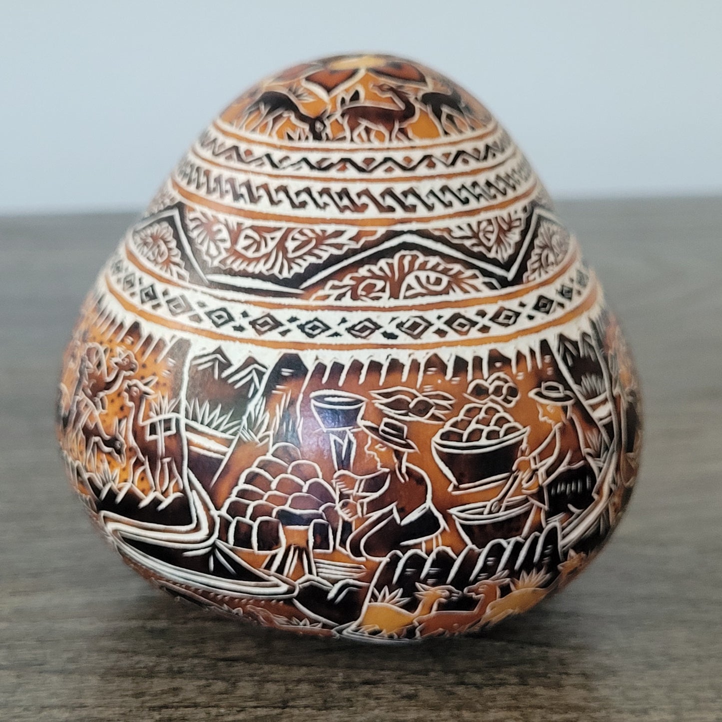 Hand-Etched Peruvian Gourd - Traditional Andean Scene