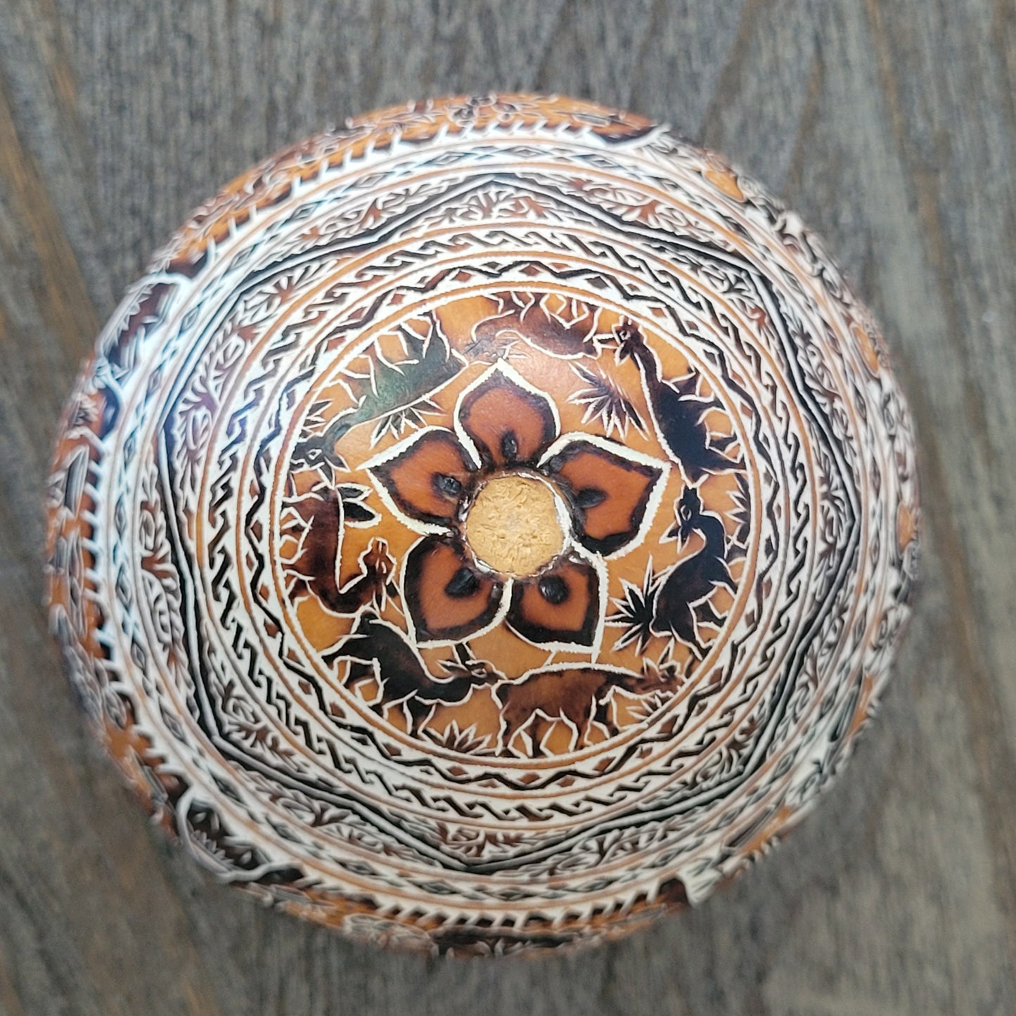 Hand-Etched Peruvian Gourd - Traditional Andean Scene