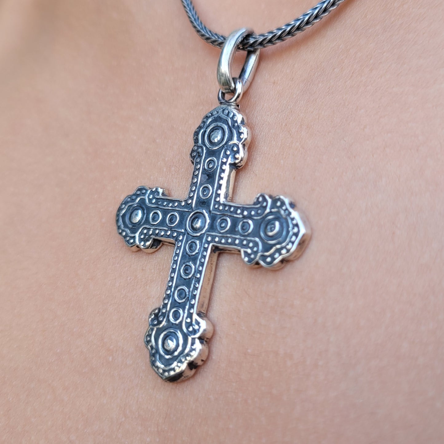 Peruvian Silver Ornate Cross Pendant