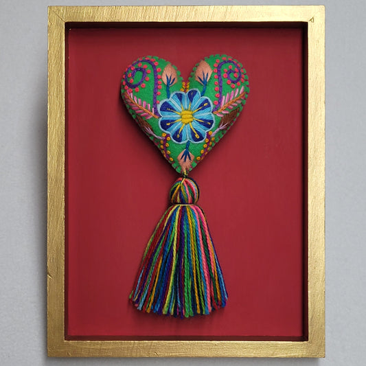 Embroidered Woven Heart Wall Art Red